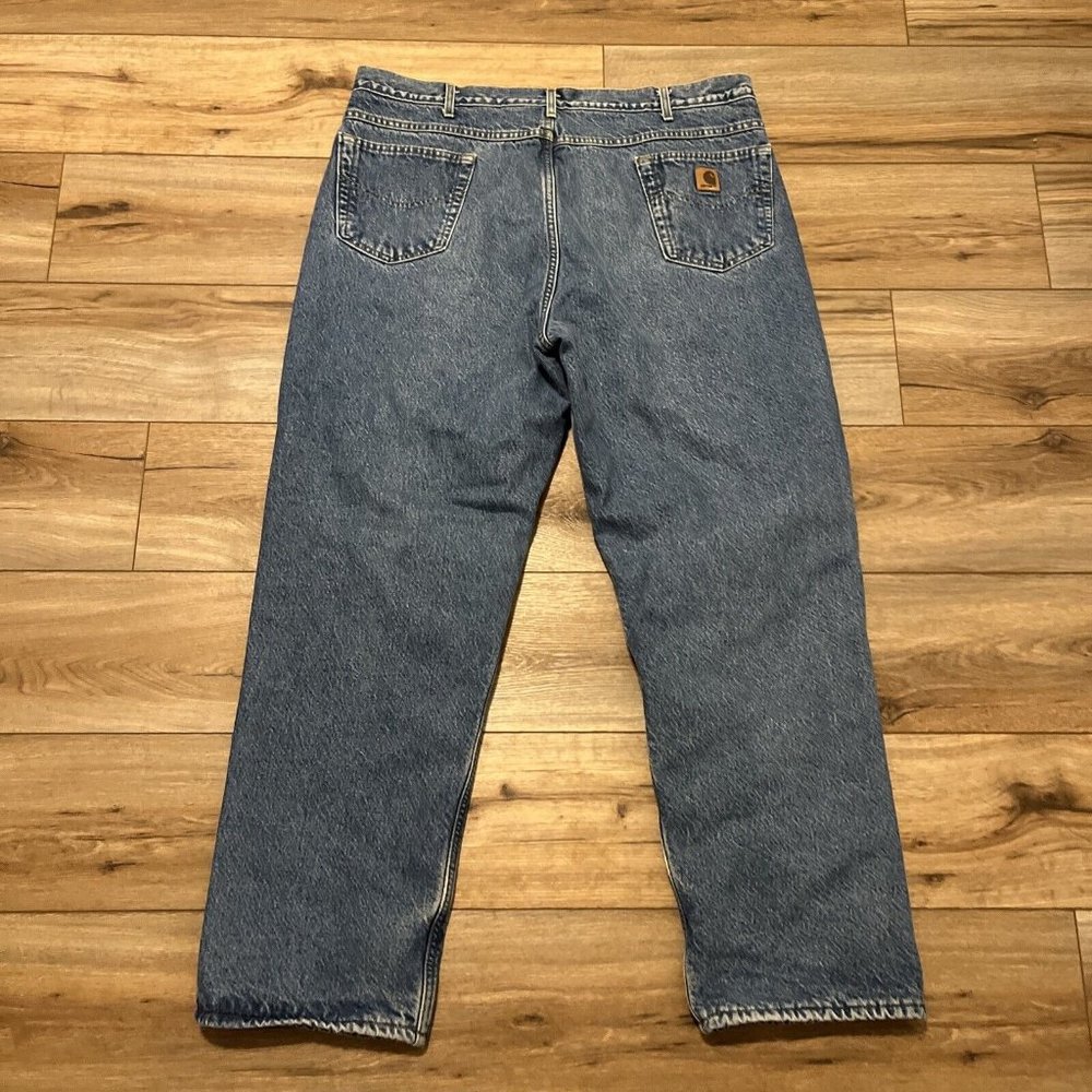 Men's Carhartt Fleece Lined Jeans SZ 42 x 32 VTG USA Made Denim Blue B155 DST - Picture 4 of 12